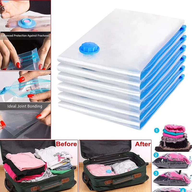 6pcs Vacuum Storage Bags With Valve Vacuum Seal Bag Wardrobe Organizer for Clothes Comforters Pillow Bedding Blanket Storage