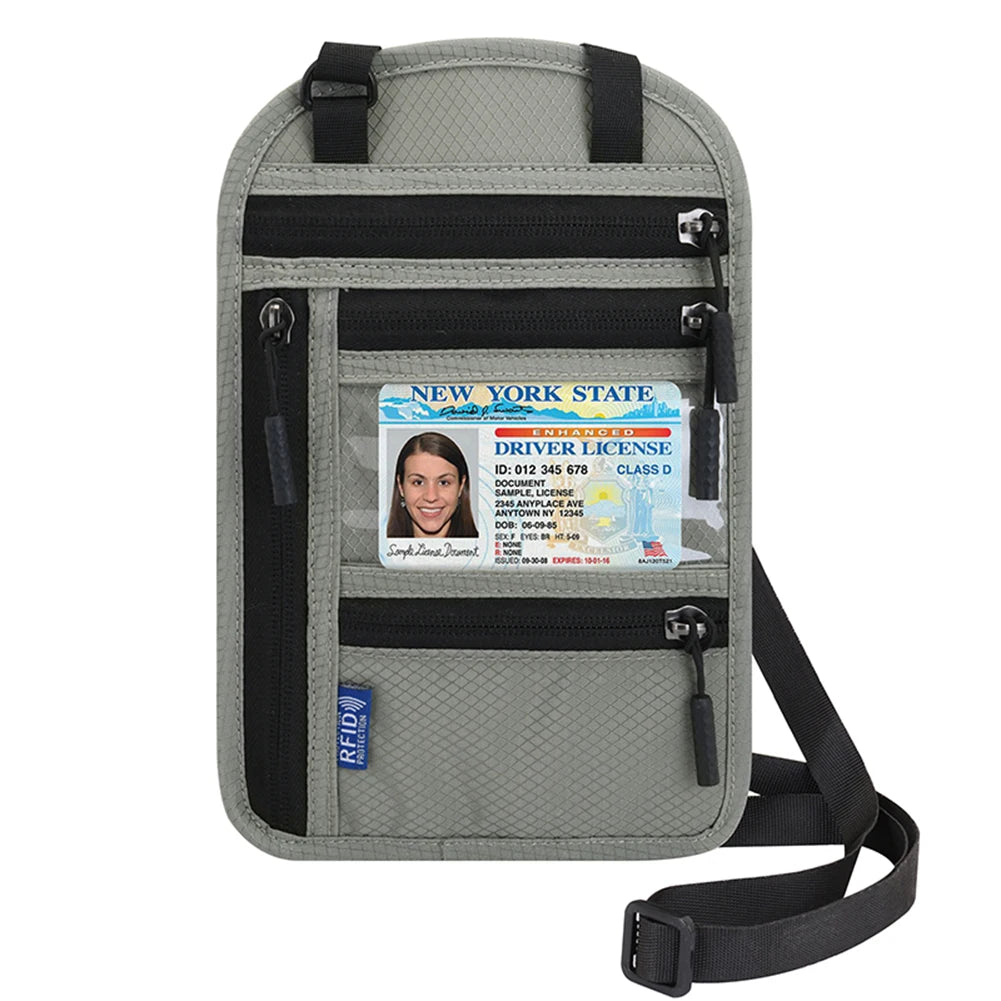 Wearable Passport Holder ID Card Cover with Neck Strap Women Men Portable Bank Card Passport Business Wallet Case