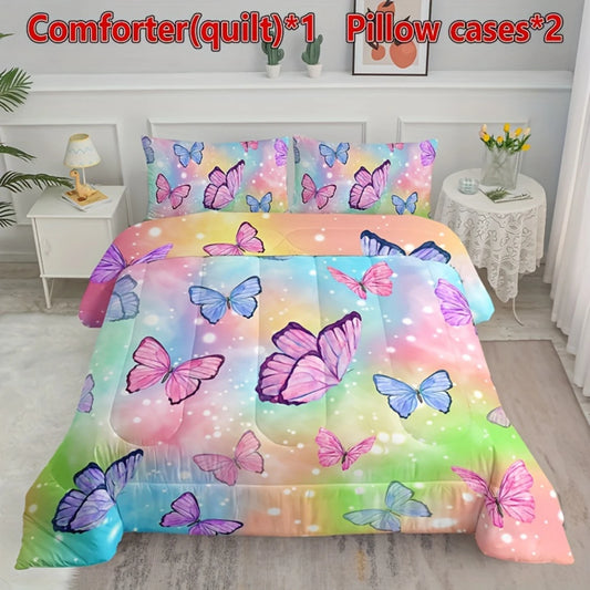 3pcs Modern Fashion Polyester Comforter Set (1*Comforter + 2*Pillowcase, Without Core), Watercolor  Print Bedding Set, Soft Comf