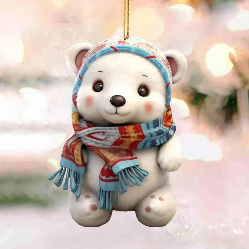 Polar Bear With A Scarf Pendant 2024 Christmas Tree Hanging Ornament Acrylic 2D Flat Xmas Party Home Decoration 2025 New Year