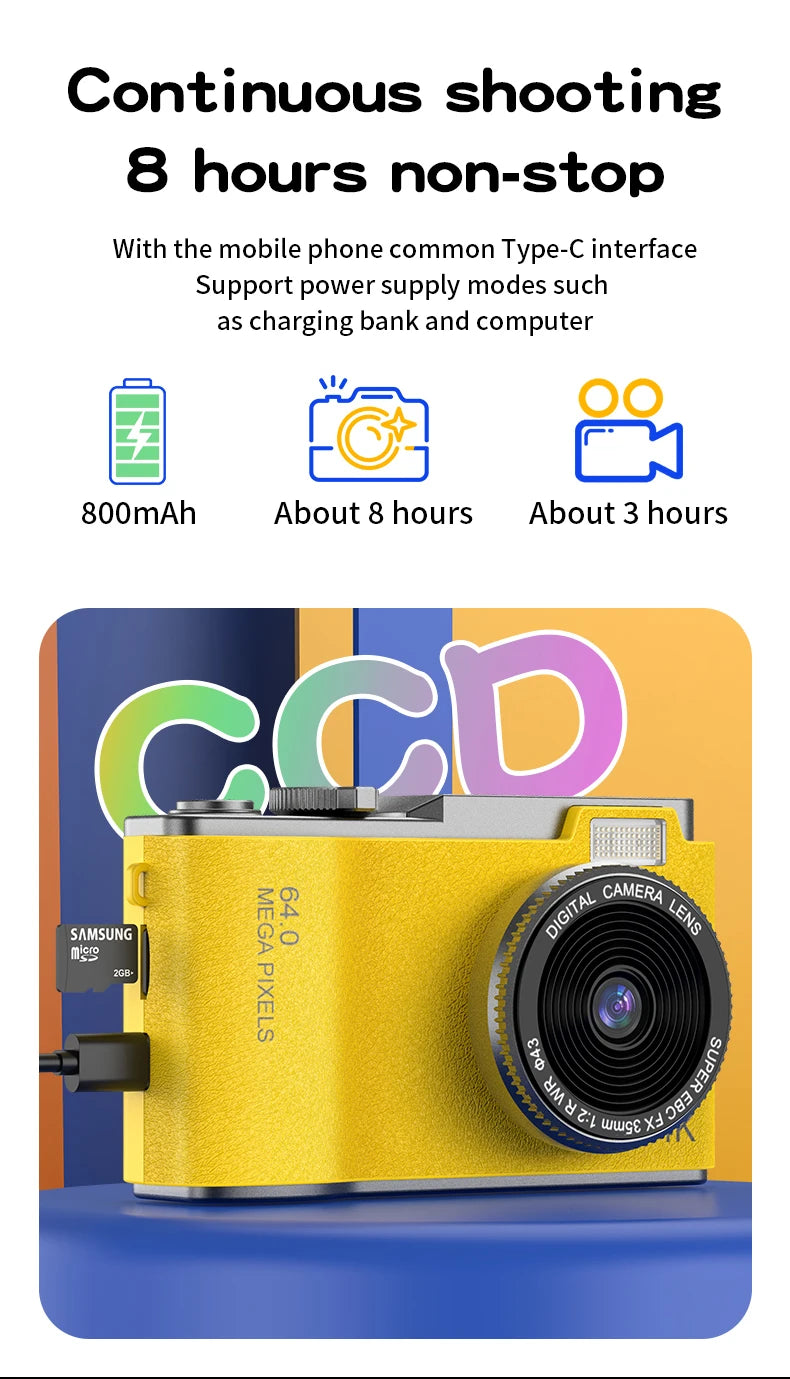 48MP HD 1080P Digital Camera for Beginners 2.4' screen with 16xzoom Front and Rear Dual Camera Camera for Kid Adult Gift