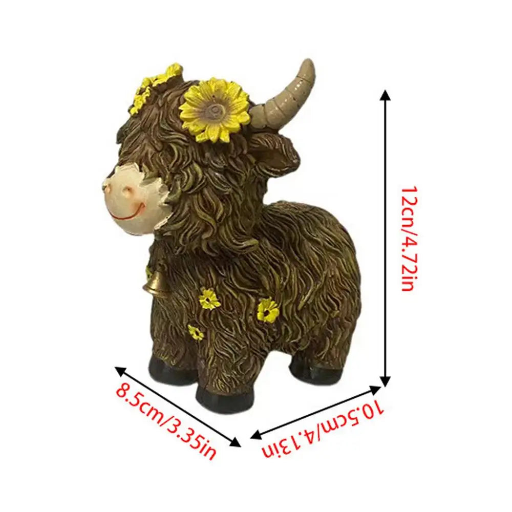 Highland Cow Figurine Resin Figurine With Flower Collectible Figurine For Farmhouse Table Home Garden Decorations