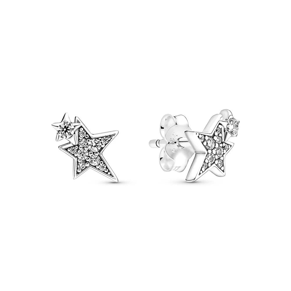 925 Sterling Silver Celestial Sparkling Star&Snowflake Stud Earrings Fit Original Charm Jewelry Party Gifts For Women