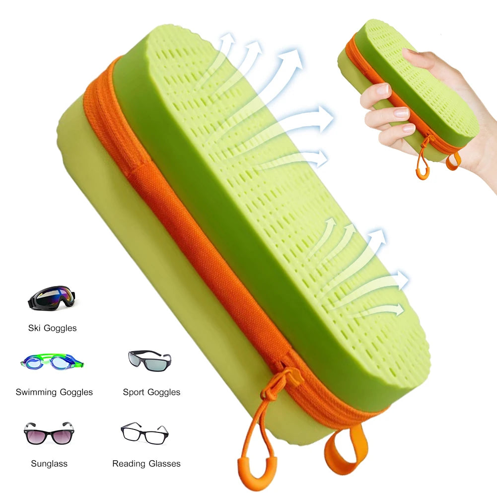 Swim Goggle Case Swimming Goggles Protection Box with Clip & Drain Holes Zipper Eyeglasses Case Breathable Swimming Accessories