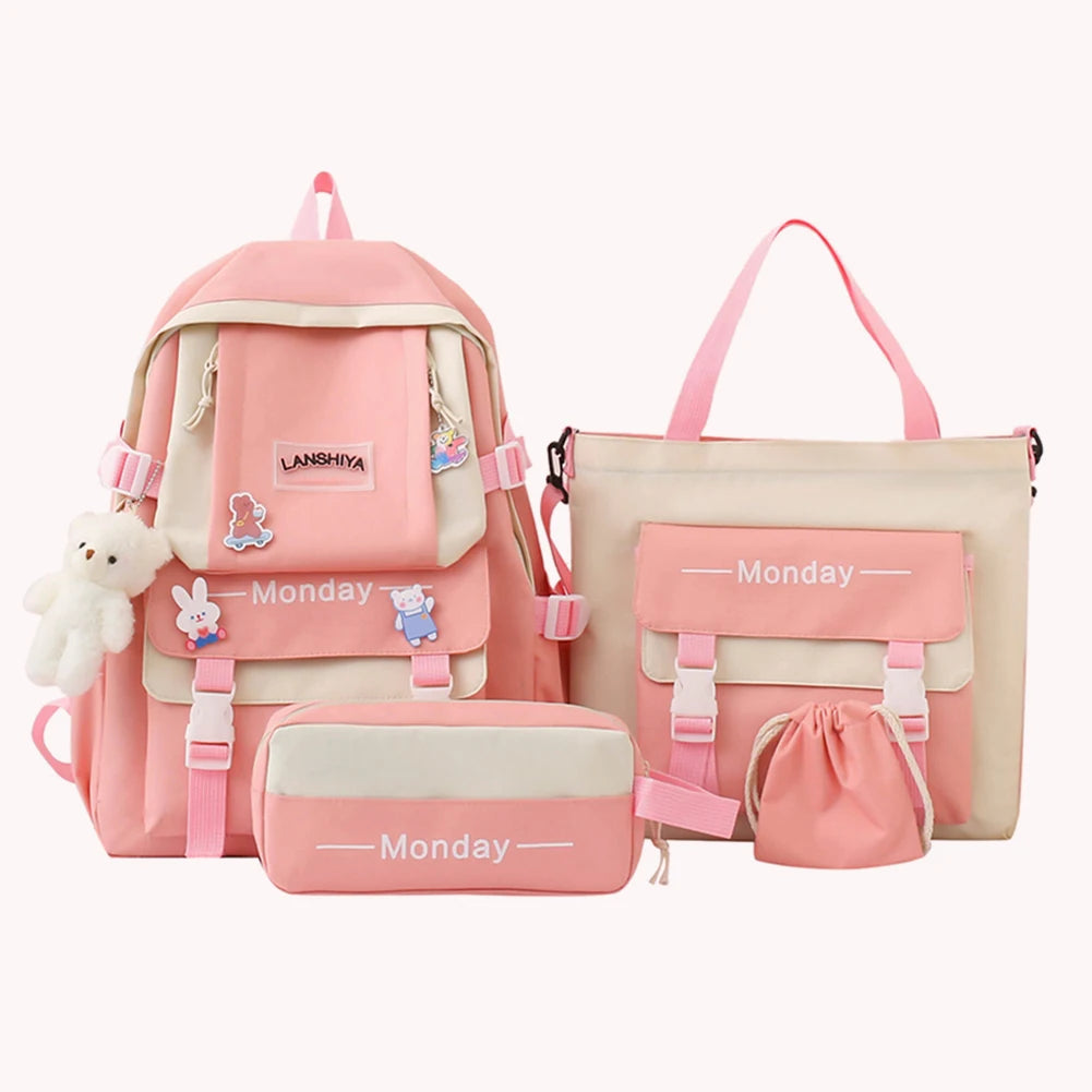 Women School Backpacks Schoolbag Canvas 4in1 For Teenagers Girls Student College Book Bag Satchel CasualBolsas Mochilas