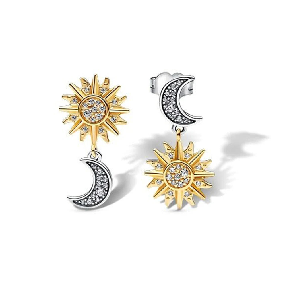 925 Sterling Silver Celestial Sparkling Star&Snowflake Stud Earrings Fit Original Charm Jewelry Party Gifts For Women