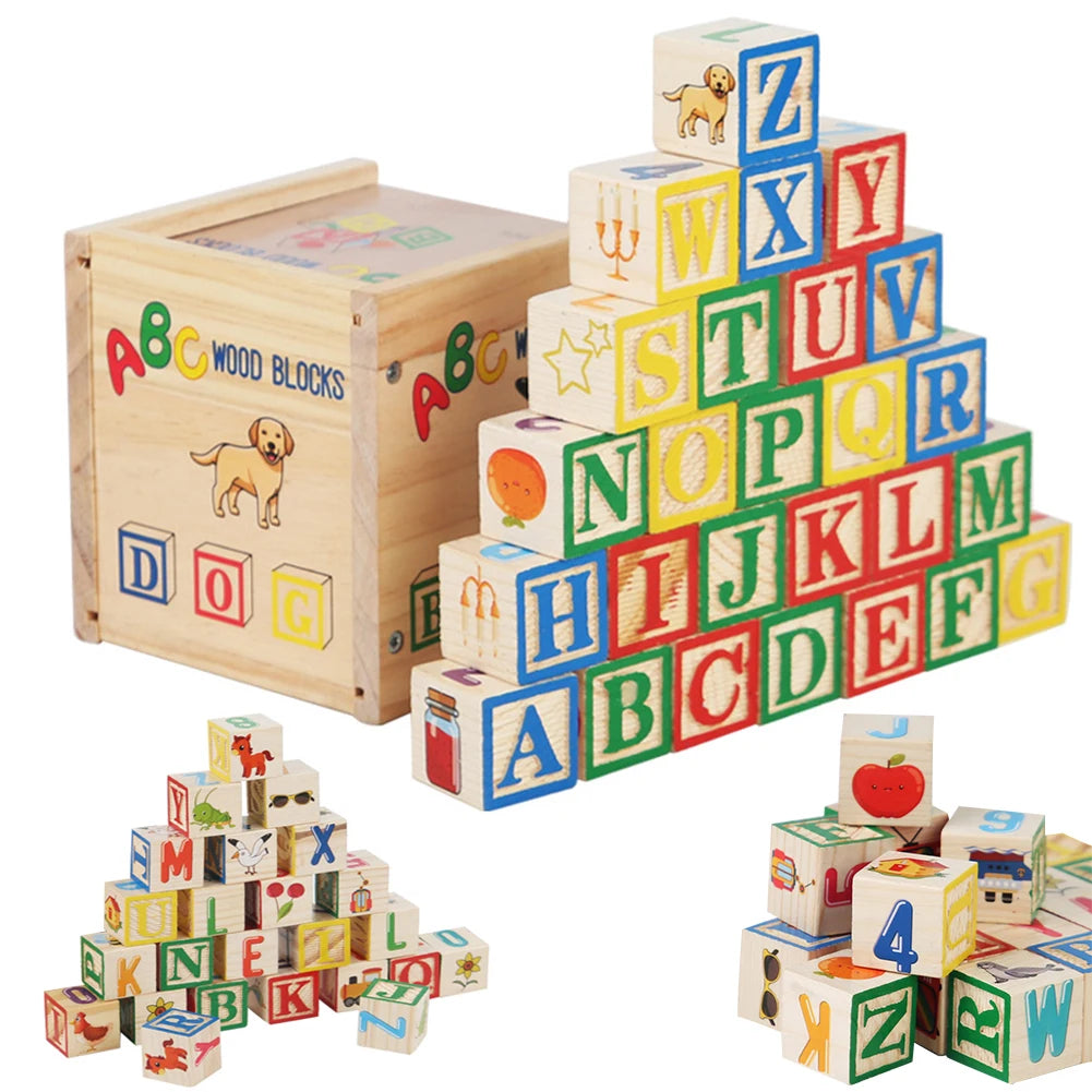 Alphabet & Number Stacking Blocks 27 Pcs ABC Learning Baby Blocks Montessori Toys for Toddlers 1-3 for Boys Girls Kids Gifts