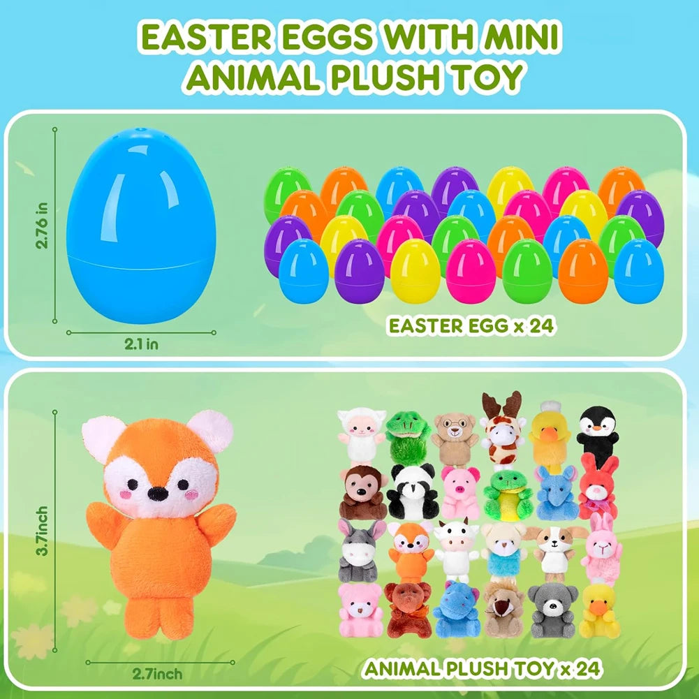 24 Pack Prefilled Easter Eggs Filled with Mini Plush Toy Easter Basket Stuffers for Kids Easter Egg Hunt Game Classroom Prize