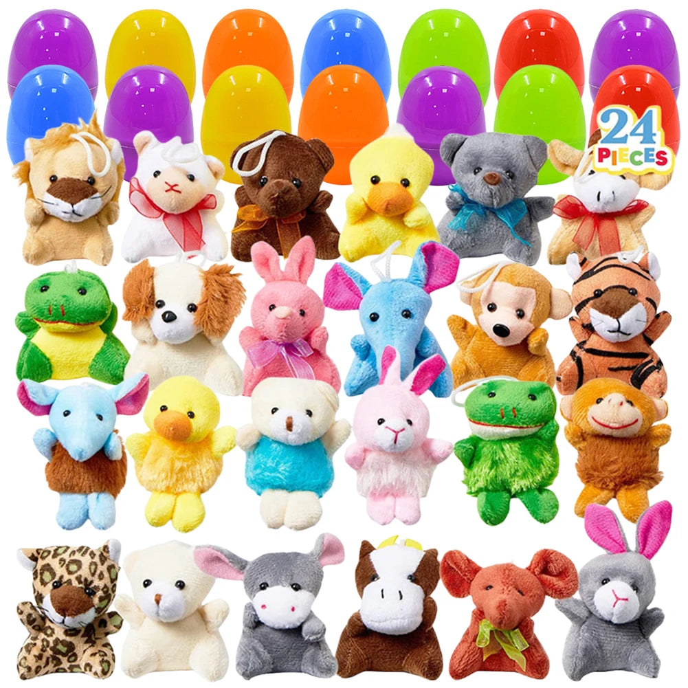 24 Pack Prefilled Easter Eggs Filled with Mini Plush Toy Easter Basket Stuffers for Kids Easter Egg Hunt Game Classroom Prize