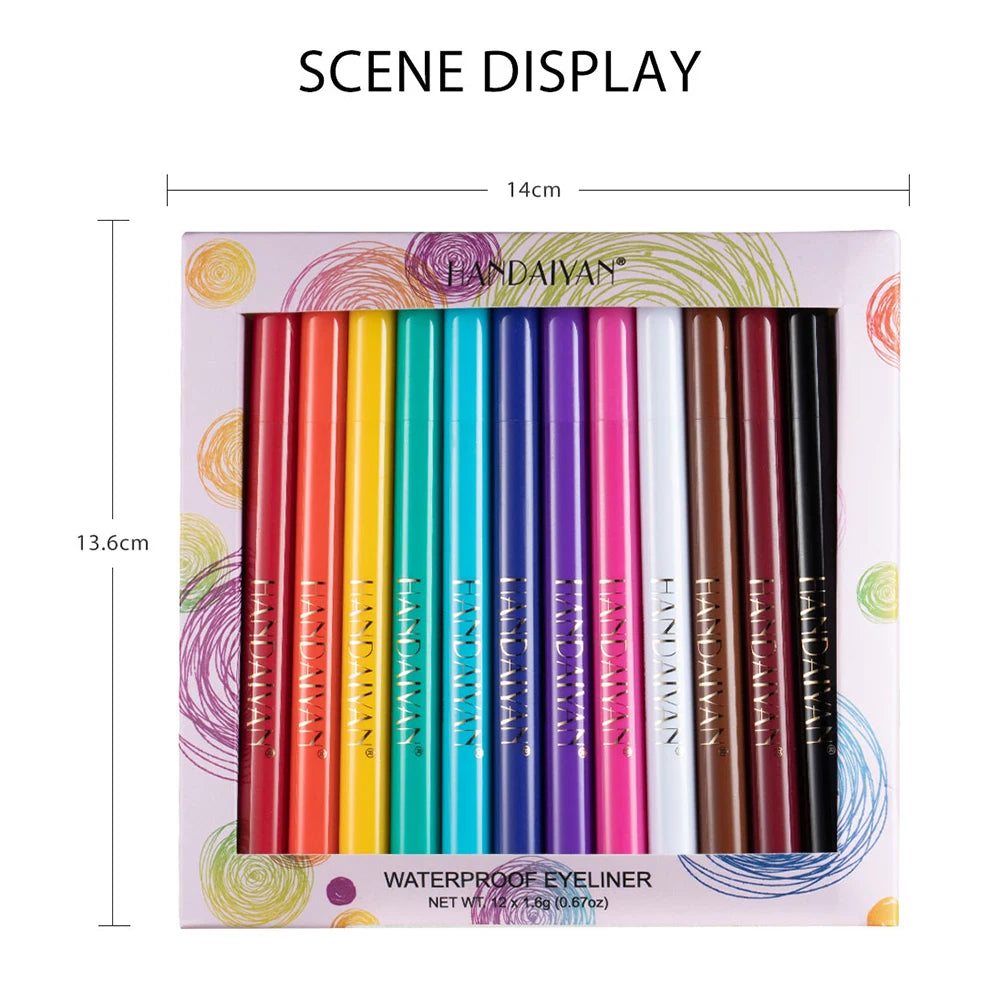 12 Colors Eye Cosmetic Pen Colorful Matte Eye Line Drawing Pen Waterproof Non Blooming Easy To Color Beauty Tools