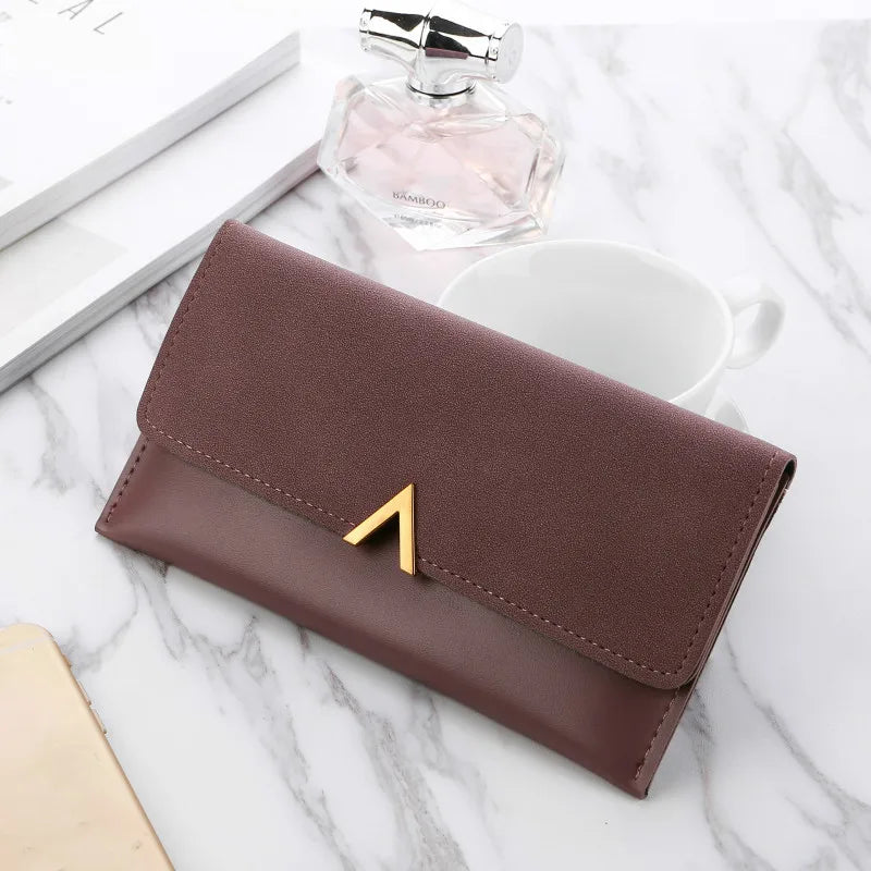 High Quality Soft PU Leather Long Wallet / Zipper&Fold Hasp Envelope Purse ID Card Holder Bag For Women