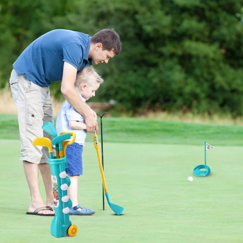 Children Golf Set with Backbag Golf Game Sports Toy Portable Kids Golf Club Set Toy Flag Mat Golf Practice Balls Outdoor Toys