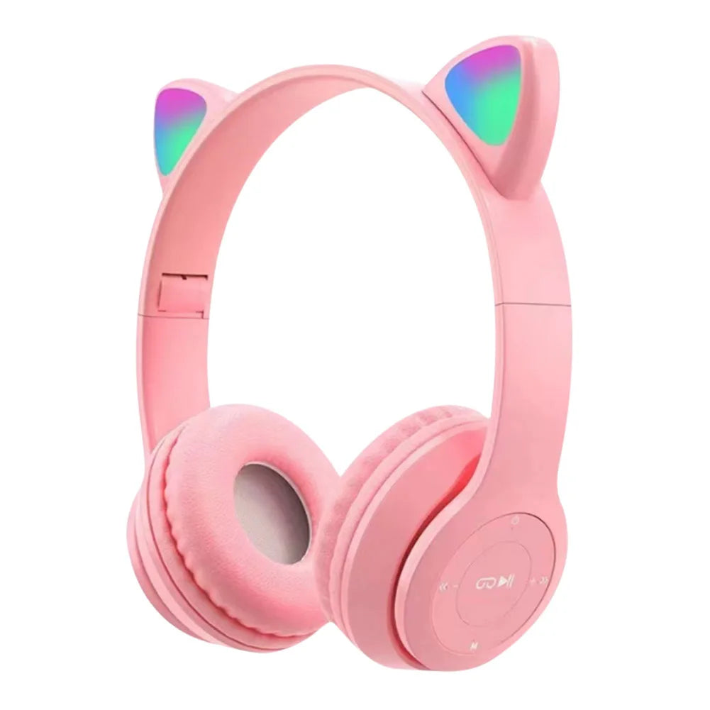 Wireless Headphones Cat Ear Gaming Headset Glow Light Bluetooth-Compatible Helmets Cute Over-Ear Headsets for Kids and Adult