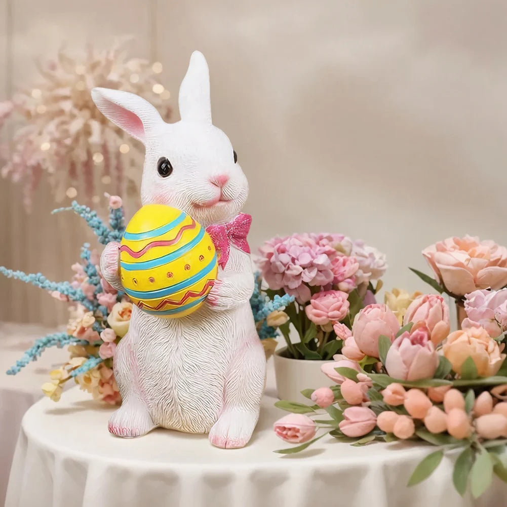 Easter Cute Bunny Statue Standing Rabbit Sculpture Farmhouse Animal Rabbit Craft Home Garden Decoration