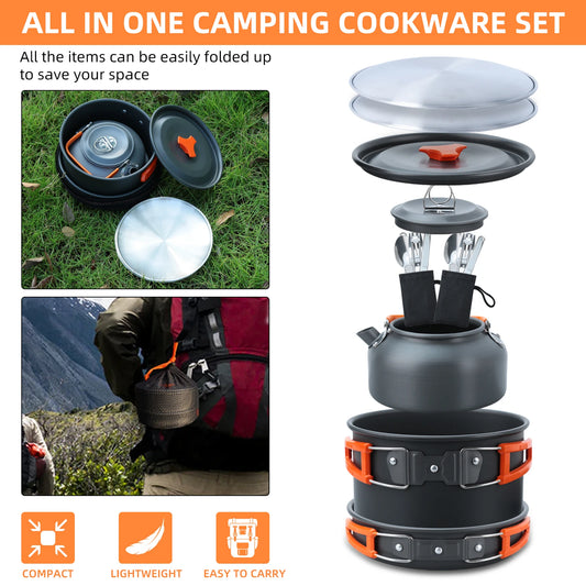 Camping Cookware Set 16pcs Nesting Camp Cook Set Camping&Hiking Mini cookware Camping Backpacking Pans Set