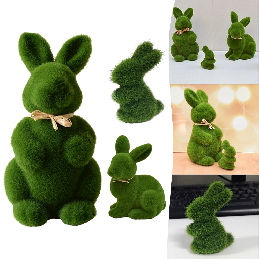 10PC Easter Bunny Decor Easter Moss Rabbit Figurine Home Garden Party Decor Artificial Moss Rabbit Easter Figurine Desktop Decor