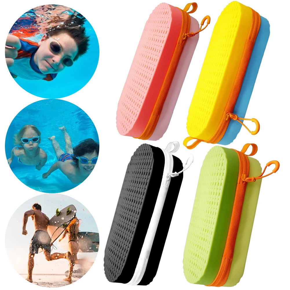 Swim Goggle Case Swimming Goggles Protection Box with Clip & Drain Holes Zipper Eyeglasses Case Breathable Swimming Accessories