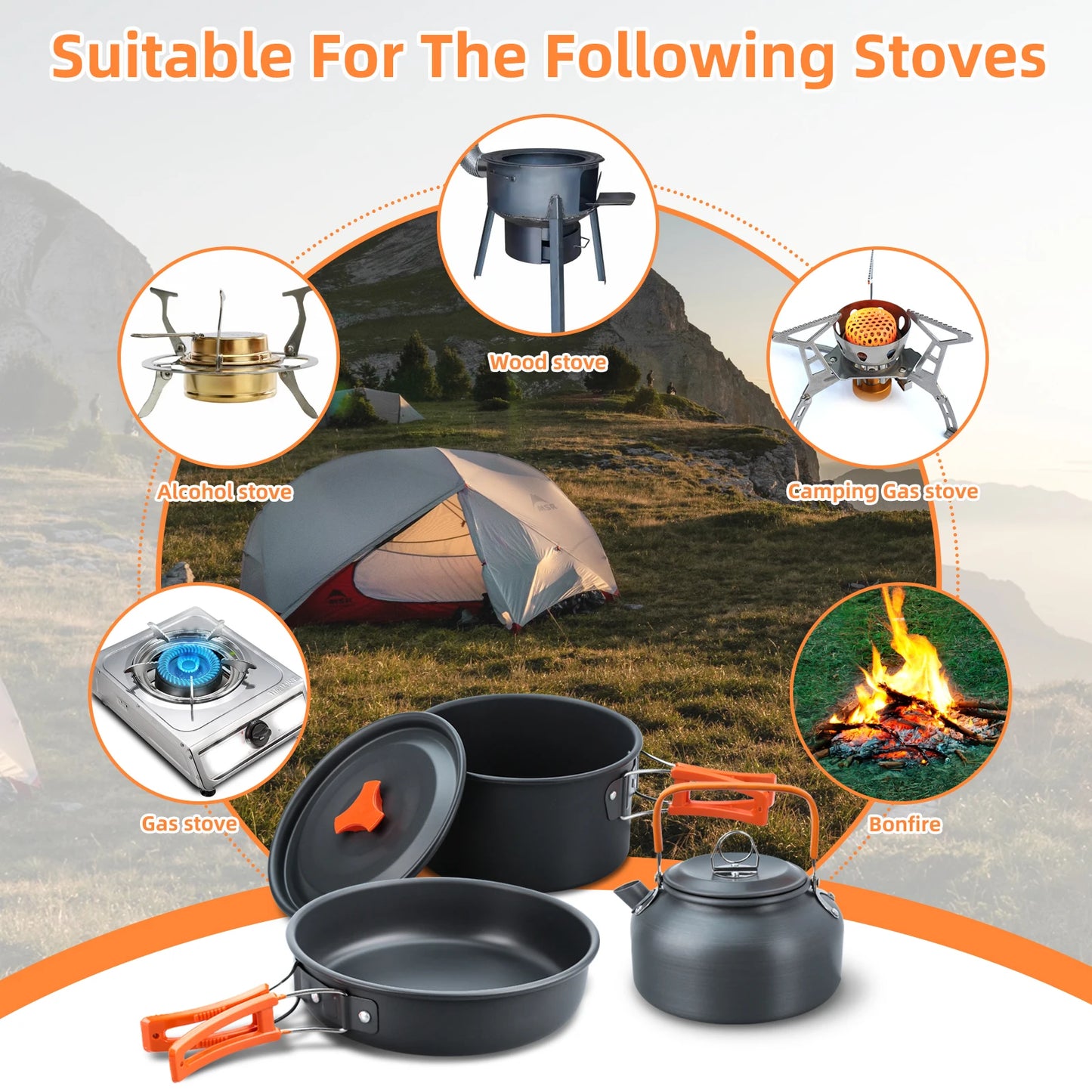 Camping Cookware Set 16pcs Nesting Camp Cook Set Camping&Hiking Mini cookware Camping Backpacking Pans Set