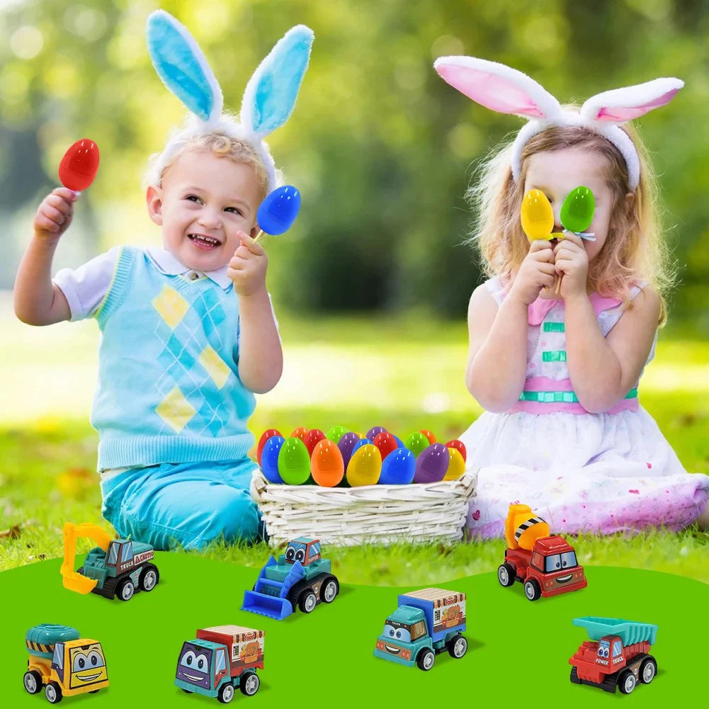 12/20 Pack Easter Basket Stuffers with Pull Back Cars Surprise Easter Eggs for Kids Easter Egg Hunt Game and Party Favors