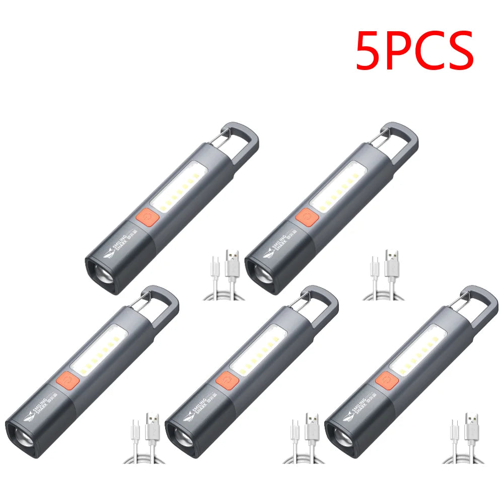 2-10PCS LED Camping Flashlight Multifunction Flashlight Type C USB Rechargeable Lightweight Torch 3 Light Modes Hiking Climbing