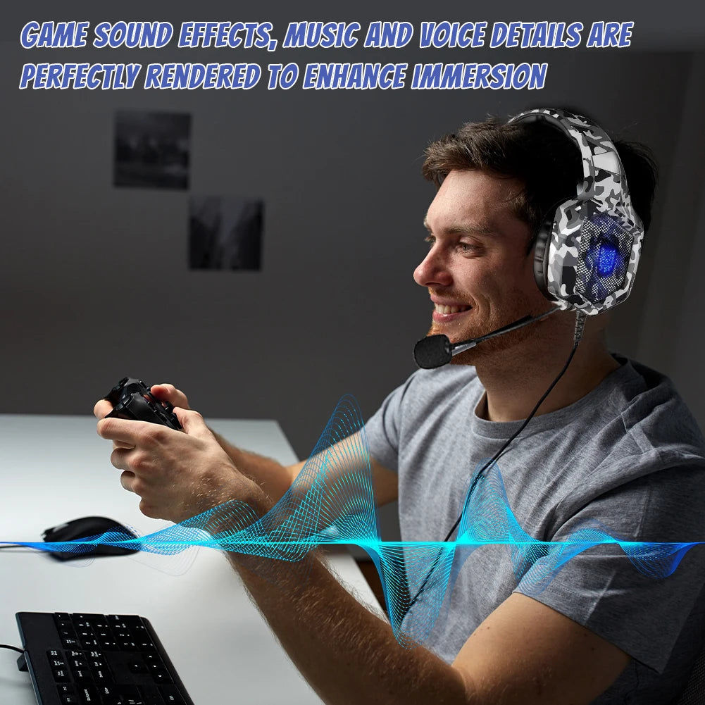 Wired Gaming Headset with Mic & LED Lights Over Ear Headphones Noise Cancelling Gamer Headset for PS4 XBox One PC Laptop Tablet