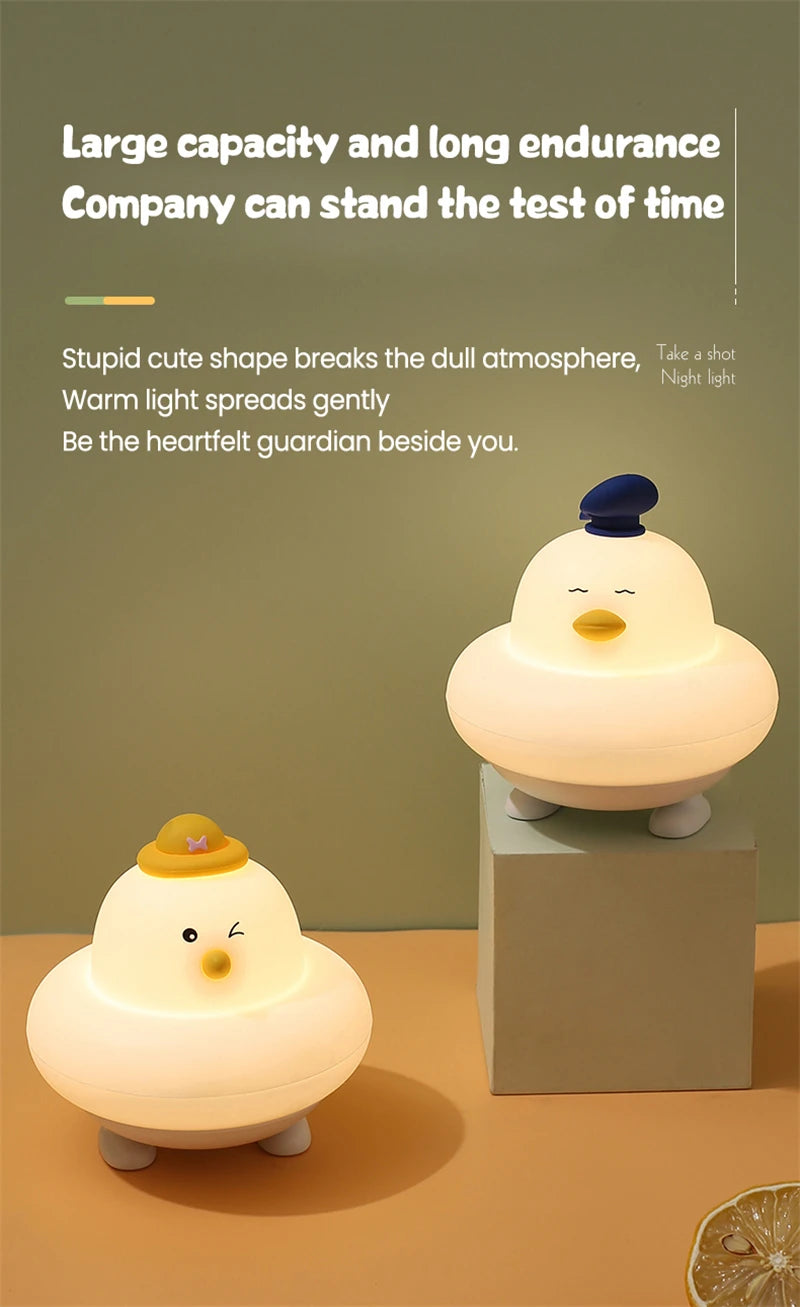 Cute LED Night Light Silicone Charging Patting Light Cartoon Chick Sleep Lamp For Baby Children Kid Bedroom Decorative