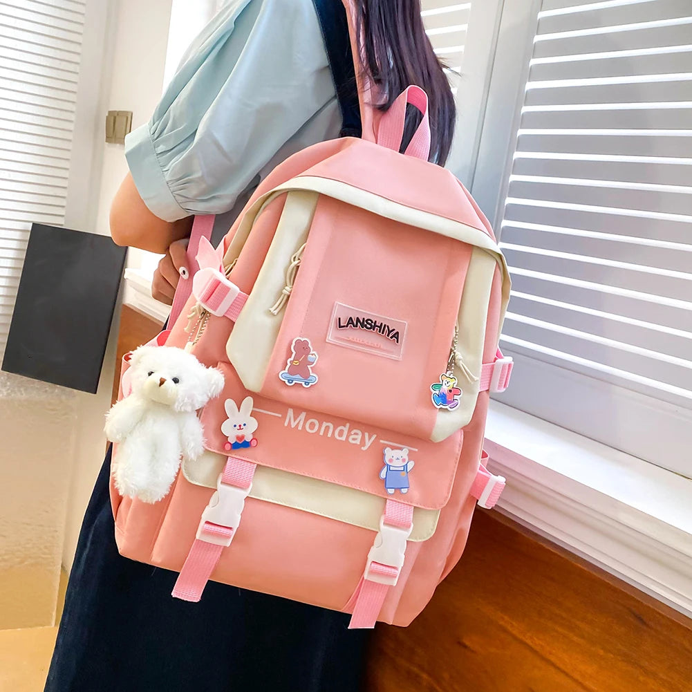 Women School Backpacks Schoolbag Canvas 4in1 For Teenagers Girls Student College Book Bag Satchel CasualBolsas Mochilas