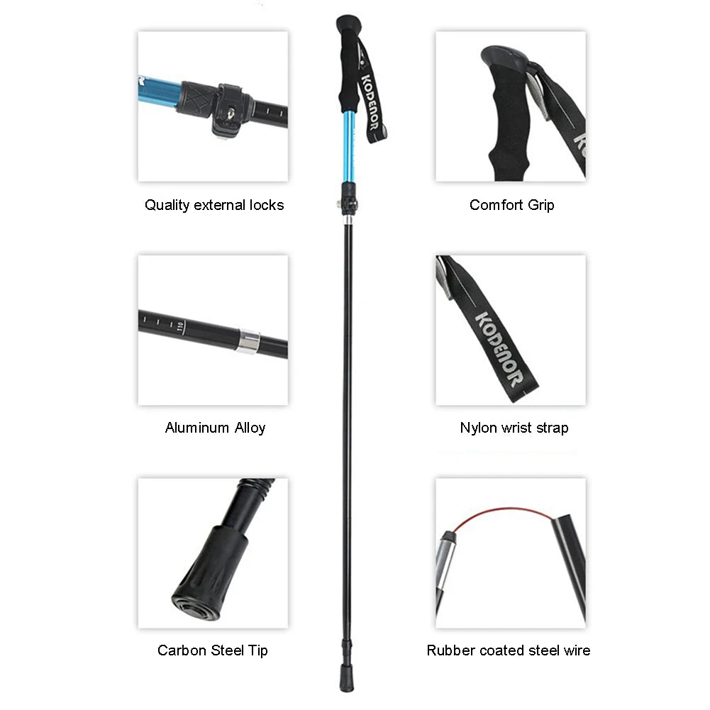 Aluminum Trekking Pole Collapsible Trekking Hiking Pole Adjustable Walking Stick Walking Pole Hiking Tool for Men and Women