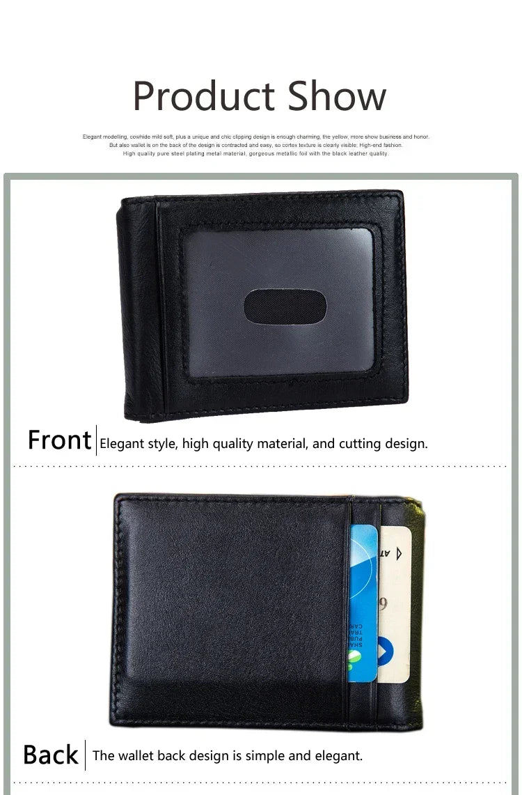 Rfid Blocking Vintage Crazy horse Genuine Leather Wallet Men Wallet Leather  Short Wallet Men Purse Male Money Clips Money bag