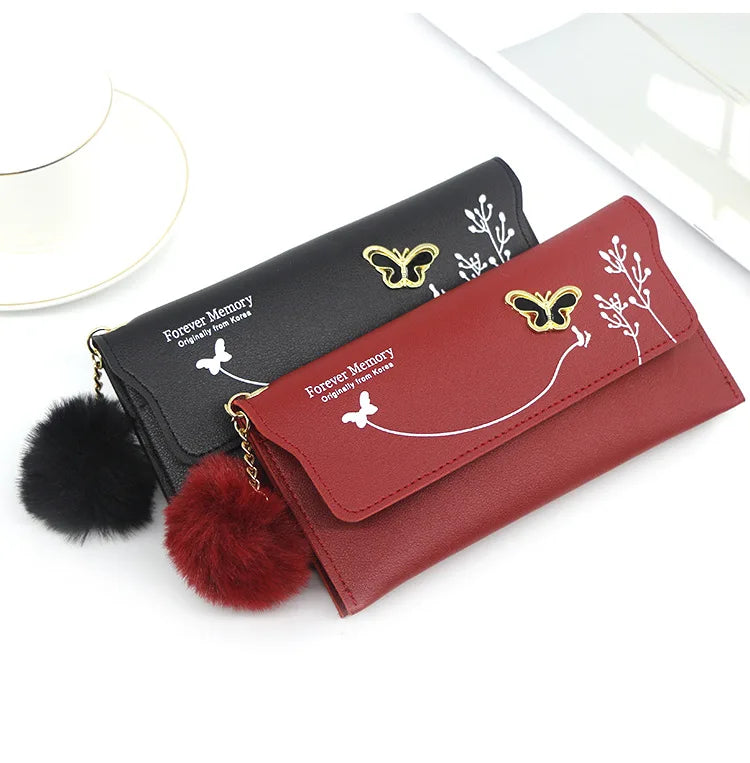 High Quality PU Leather Clutch For Women / Long Wallet With Butterfly Print Fashion Card Holder Purse