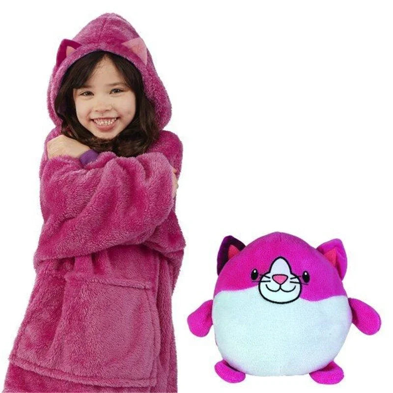 Children's HUG Cartoon Pets Hoodie Blanket Kids Lazy Pillow Pajamas Pullover Clothes Wearable Hooded Coats for Boys Girls Gift