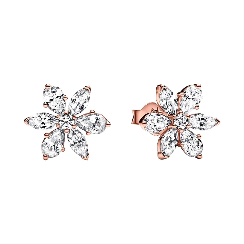 925 Sterling Silver Celestial Sparkling Star&Snowflake Stud Earrings Fit Original Charm Jewelry Party Gifts For Women