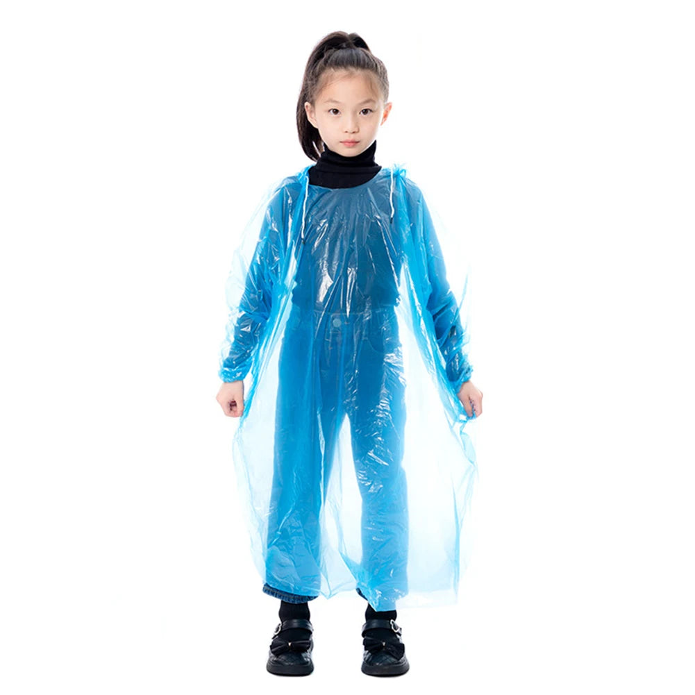 9-30PCS Kids Emergency Raincoats with Drawstring Hood Disposable Plastic Rain Poncho Rainwear for Camping Recreation Hiking