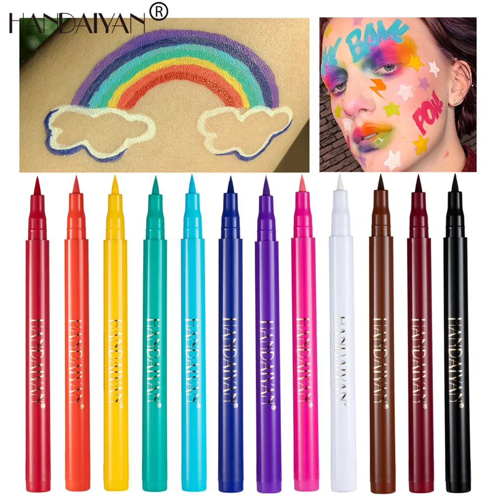 12 Colors Eye Cosmetic Pen Colorful Matte Eye Line Drawing Pen Waterproof Non Blooming Easy To Color Beauty Tools