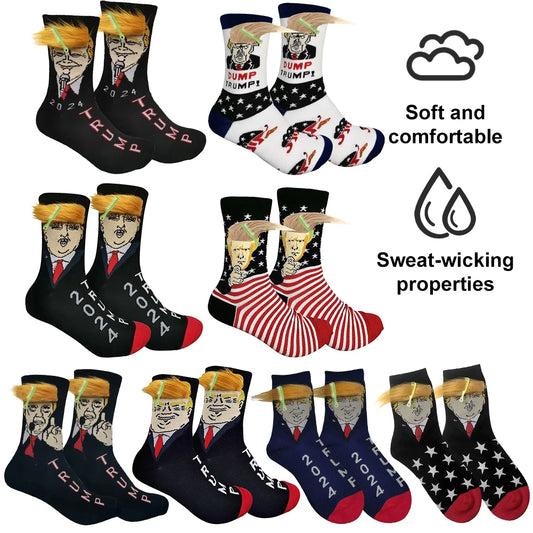 2024 President Donald Trump Spoof Funny Socks Streetwear Hip Hop Crew Socks Donald Trump Socks Novelty Funny Socks for Men Women