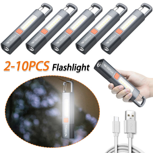 2-10PCS LED Camping Flashlight Multifunction Flashlight Type C USB Rechargeable Lightweight Torch 3 Light Modes Hiking Climbing