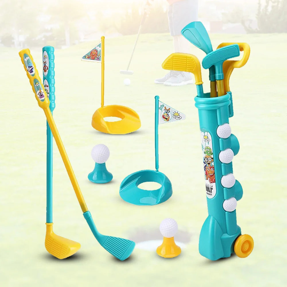 Children Golf Set with Backbag Golf Game Sports Toy Portable Kids Golf Club Set Toy Flag Mat Golf Practice Balls Outdoor Toys