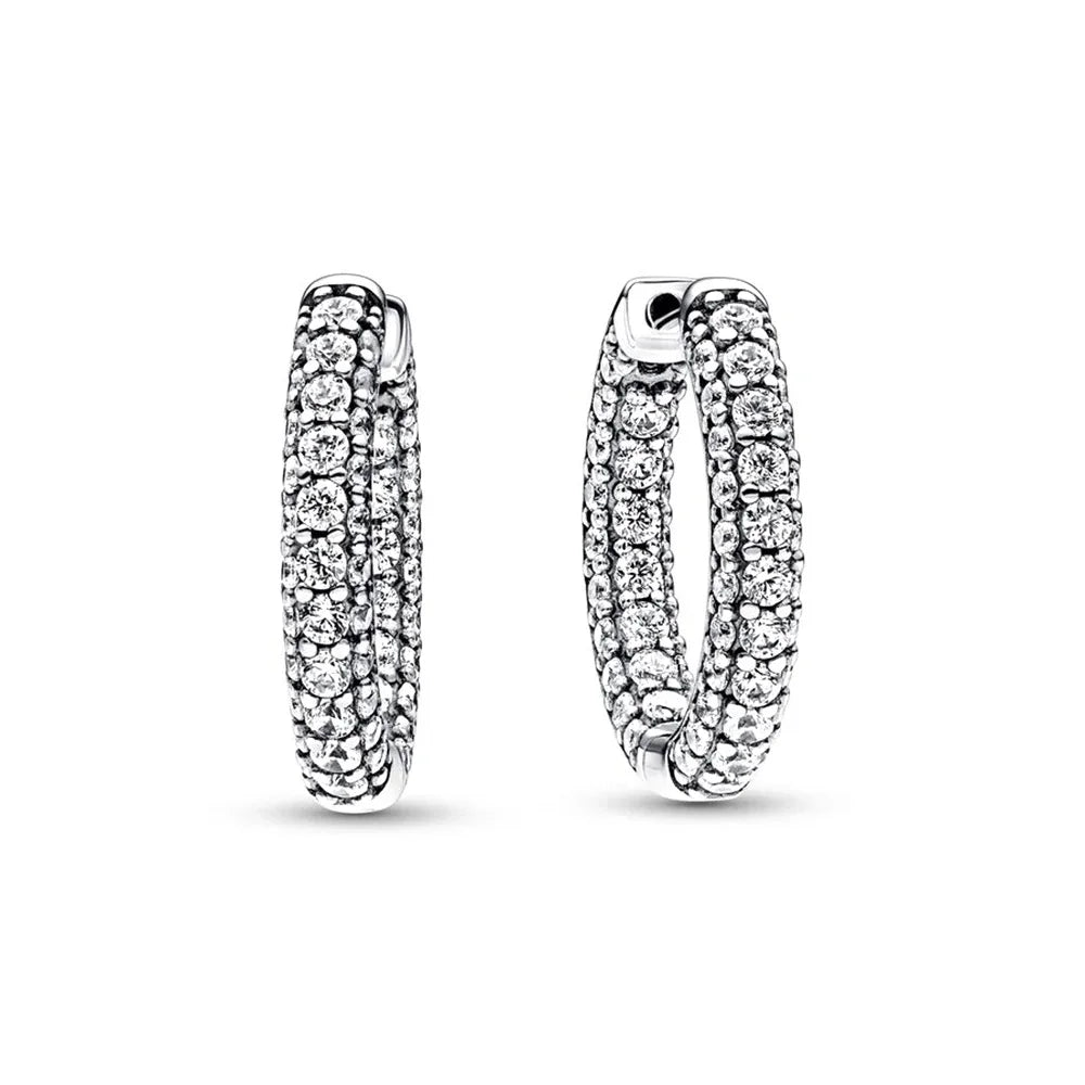 Heart Shape&Timeless Pavé Single-row Hoop Earrings Fashion Fine Jewelry Birthday Gifts 925 Sterling Silver For Women