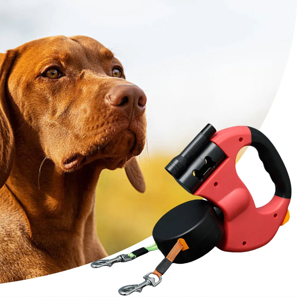 Double Headed Dog Leash Dog Walking Leash 360 Degree Swivel Dual Pet Leash with LED Light Retractable Dog Leash for 2 Dogs