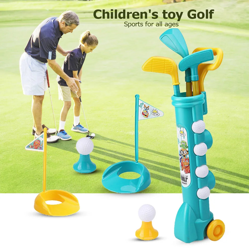 Children Golf Set with Backbag Golf Game Sports Toy Portable Kids Golf Club Set Toy Flag Mat Golf Practice Balls Outdoor Toys