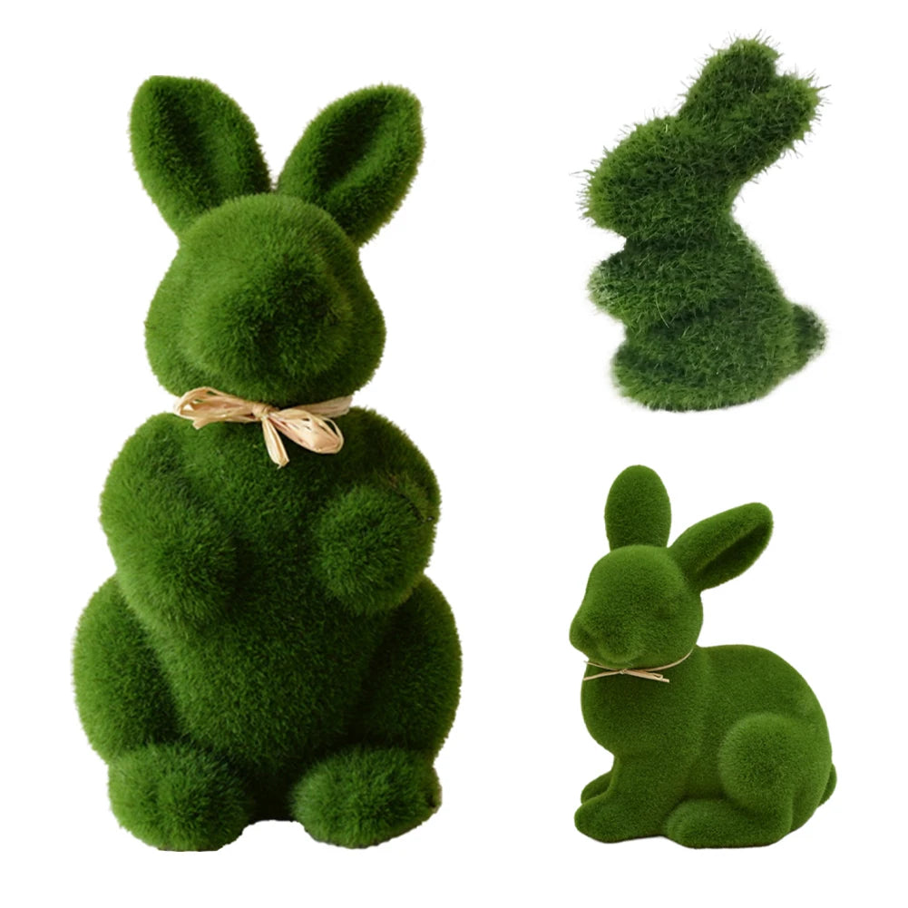 10PC Easter Bunny Decor Easter Moss Rabbit Figurine Home Garden Party Decor Artificial Moss Rabbit Easter Figurine Desktop Decor