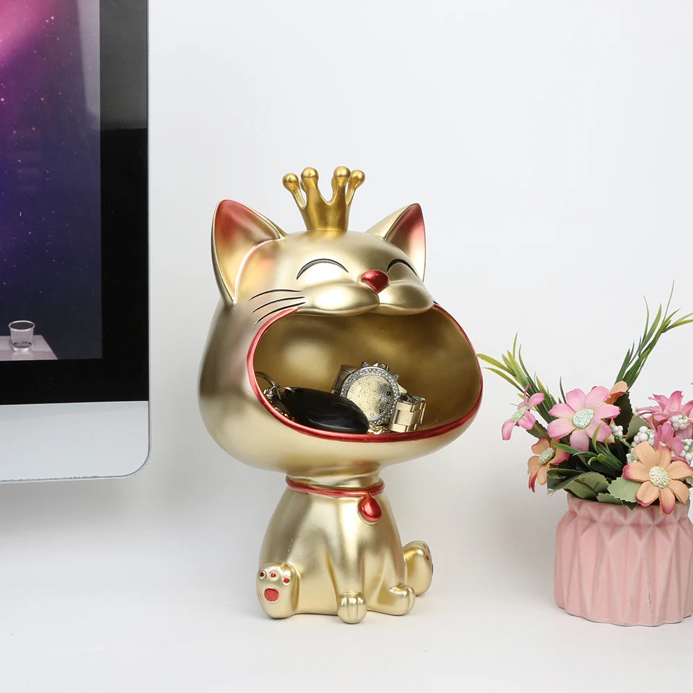 High Quality Resin Cute Cat Statue Key Holder Bowl for Organizing Keys Candy Snacks Home and Office Decor