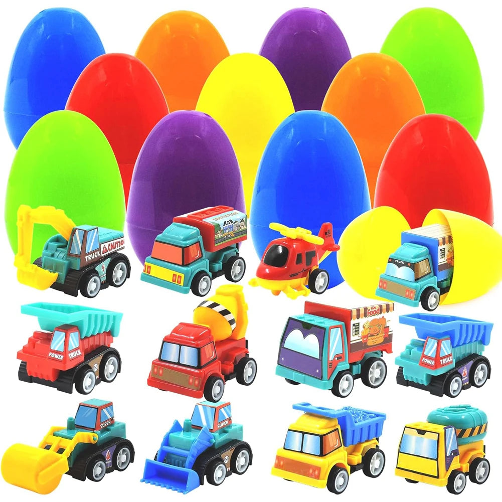 12/20 Pack Easter Basket Stuffers with Pull Back Cars Surprise Easter Eggs for Kids Easter Egg Hunt Game and Party Favors