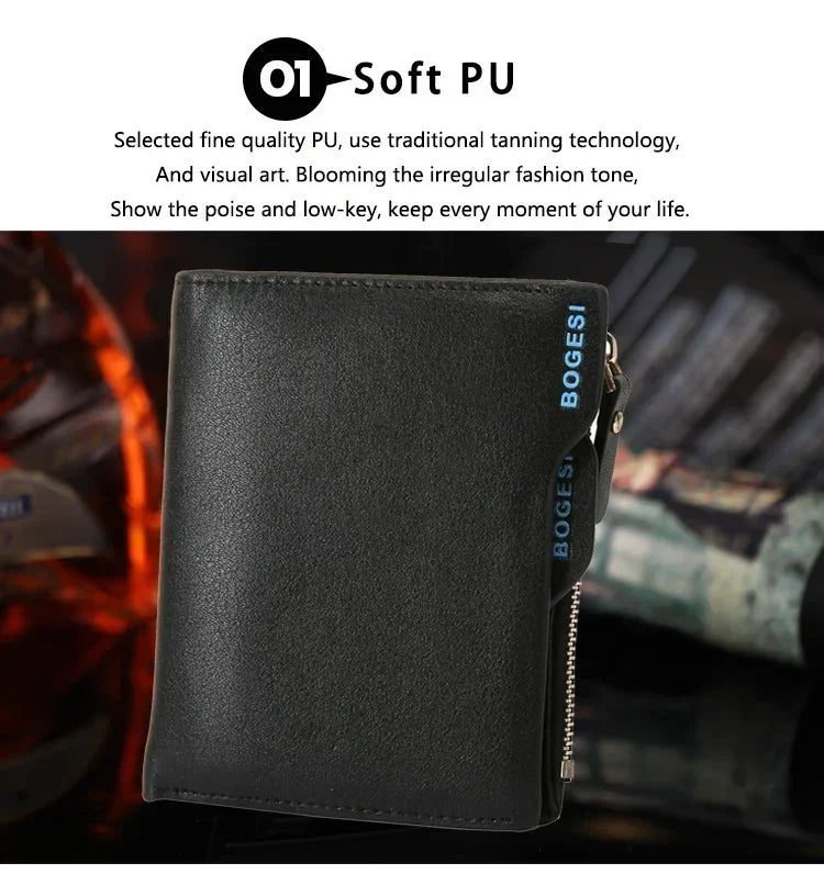 Bogesi Men wallet with Zipper Coin Bag  Small Bifid Famous Brand Thin Wallet Men Purse