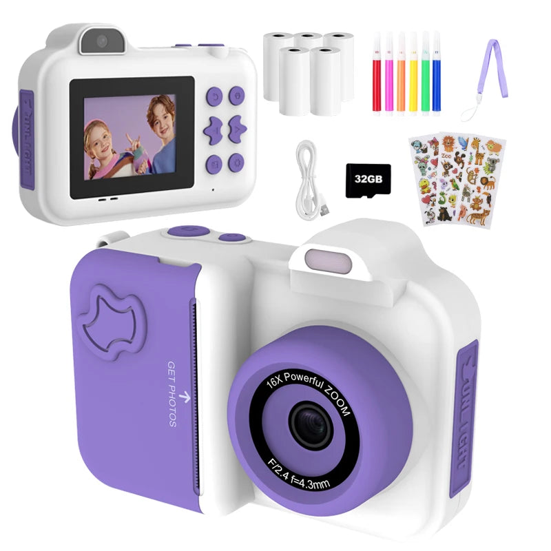 Children Camera Instant Print Camera For Kids Dual Lens Video Recording Photo Thermal Printing Mini Digital Camera With 32G Card