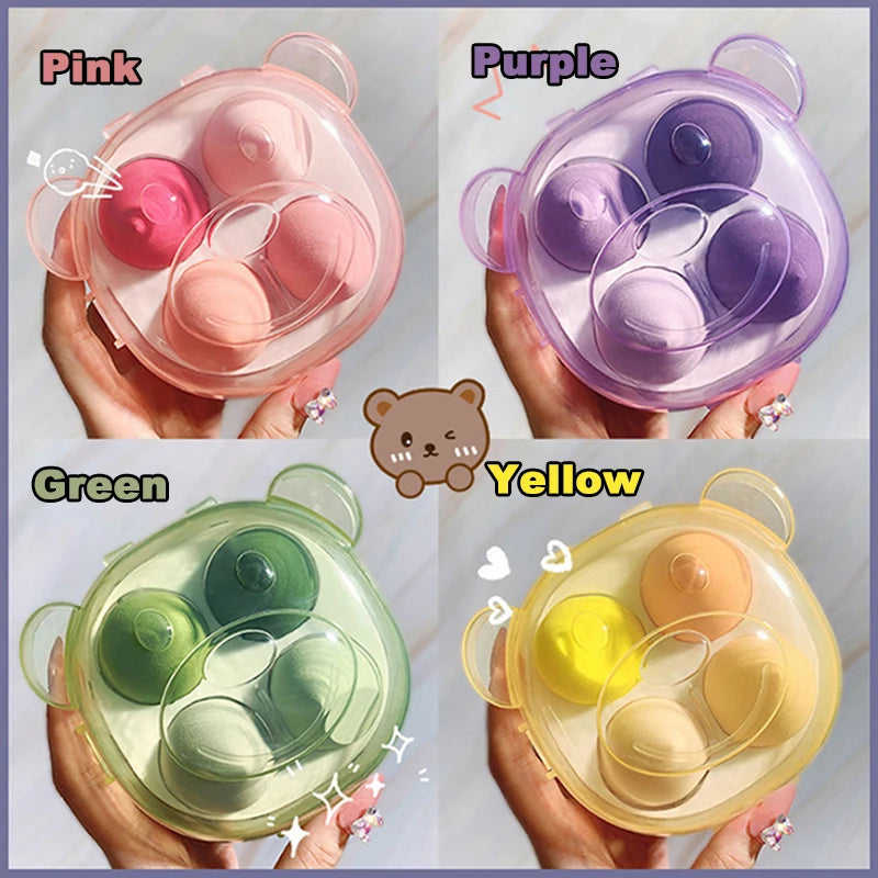 4Pcs Makeup Sponge Powder Puff Dry & Wet Combined Beauty Cosmetic Ball Powder Puff Bevel Cut Make Up Sponge Foundation Tools