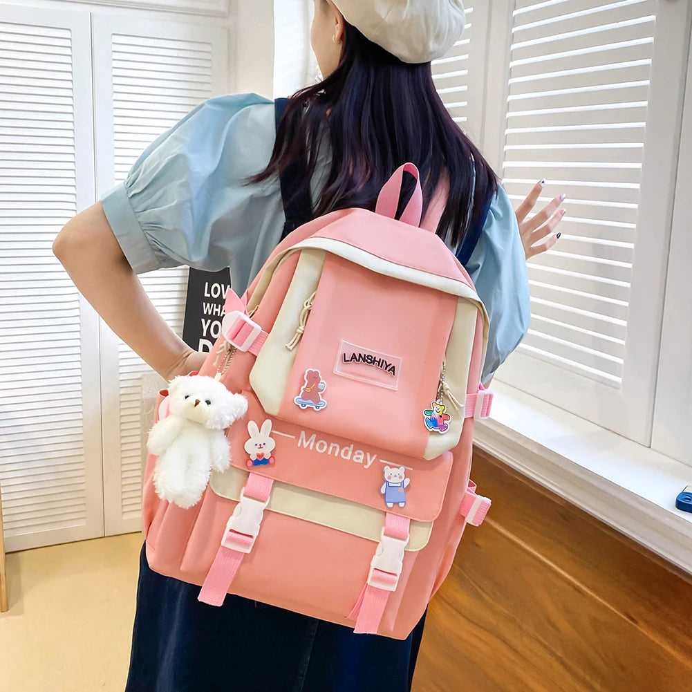 Women School Backpacks Schoolbag Canvas 4in1 For Teenagers Girls Student College Book Bag Satchel CasualBolsas Mochilas