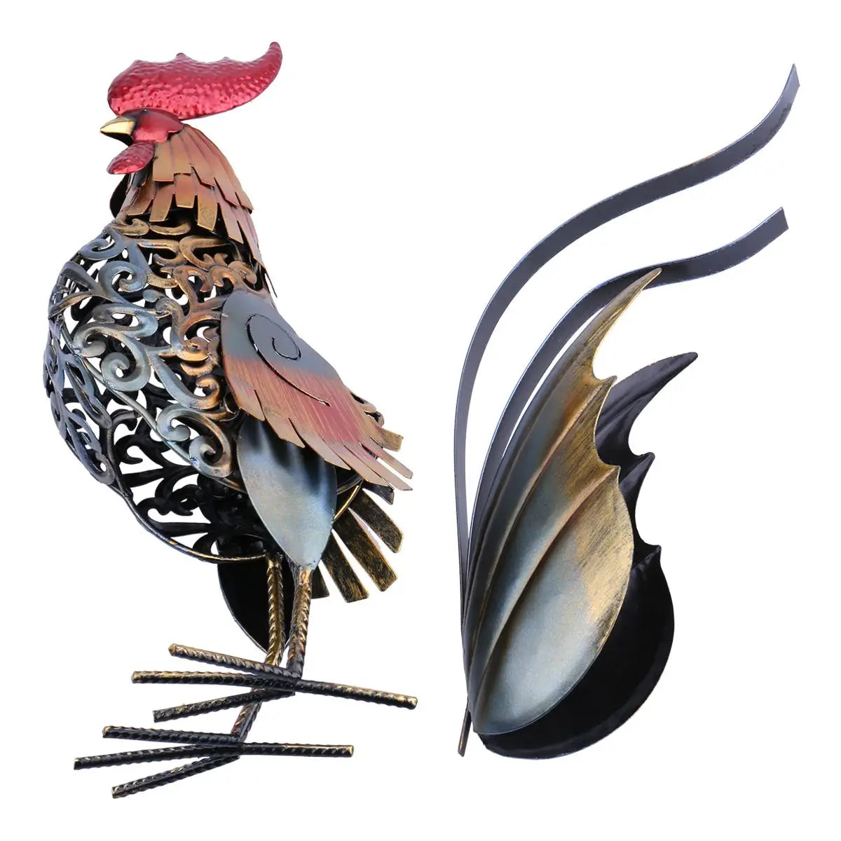 Tooarts Metal Figurine Rooster Sculpture Carved Iron Rooster Home Furnishing Articles Artwork Home Decoration Statues Sculptures