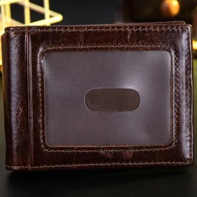 Rfid Blocking Vintage Crazy horse Genuine Leather Wallet Men Wallet Leather  Short Wallet Men Purse Male Money Clips Money bag