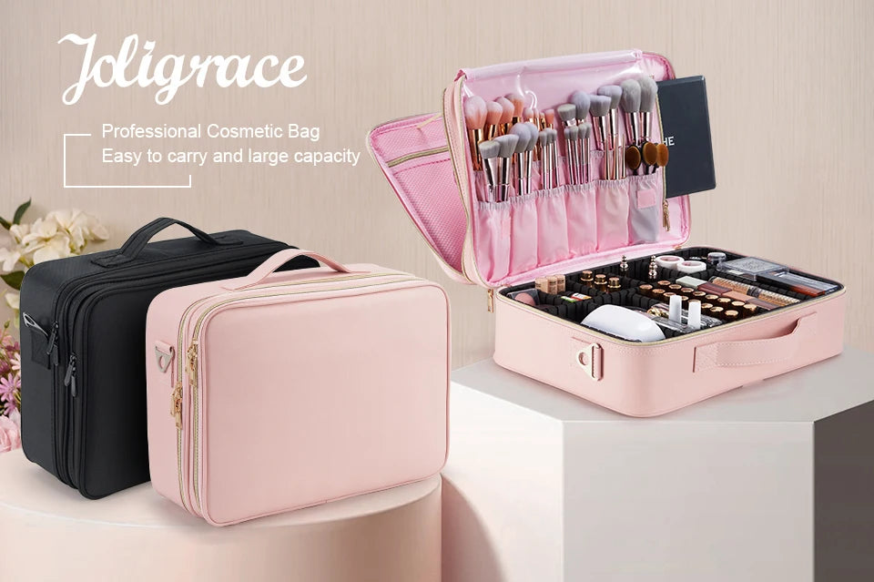 Professional Makeup Bag Extra Large Cosmetic Train Case Make Up Brush Organizer Storage Box Manicure Artist Bags with Dividers